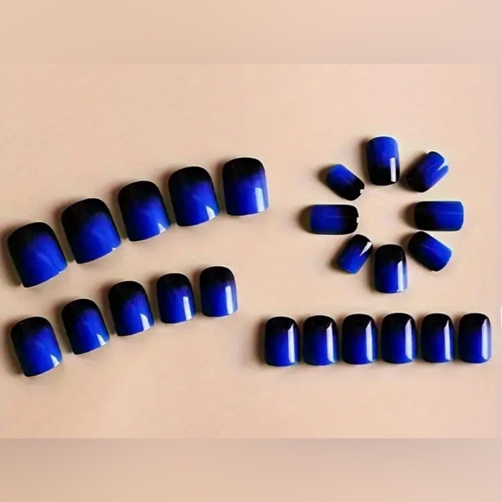 24pcs Gradient Press-on Nails, Blue to Black Ombre